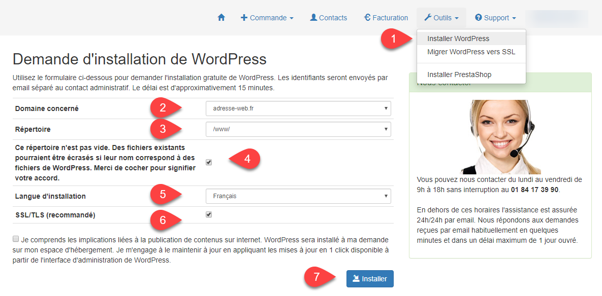 Installer WordPress en 1 click