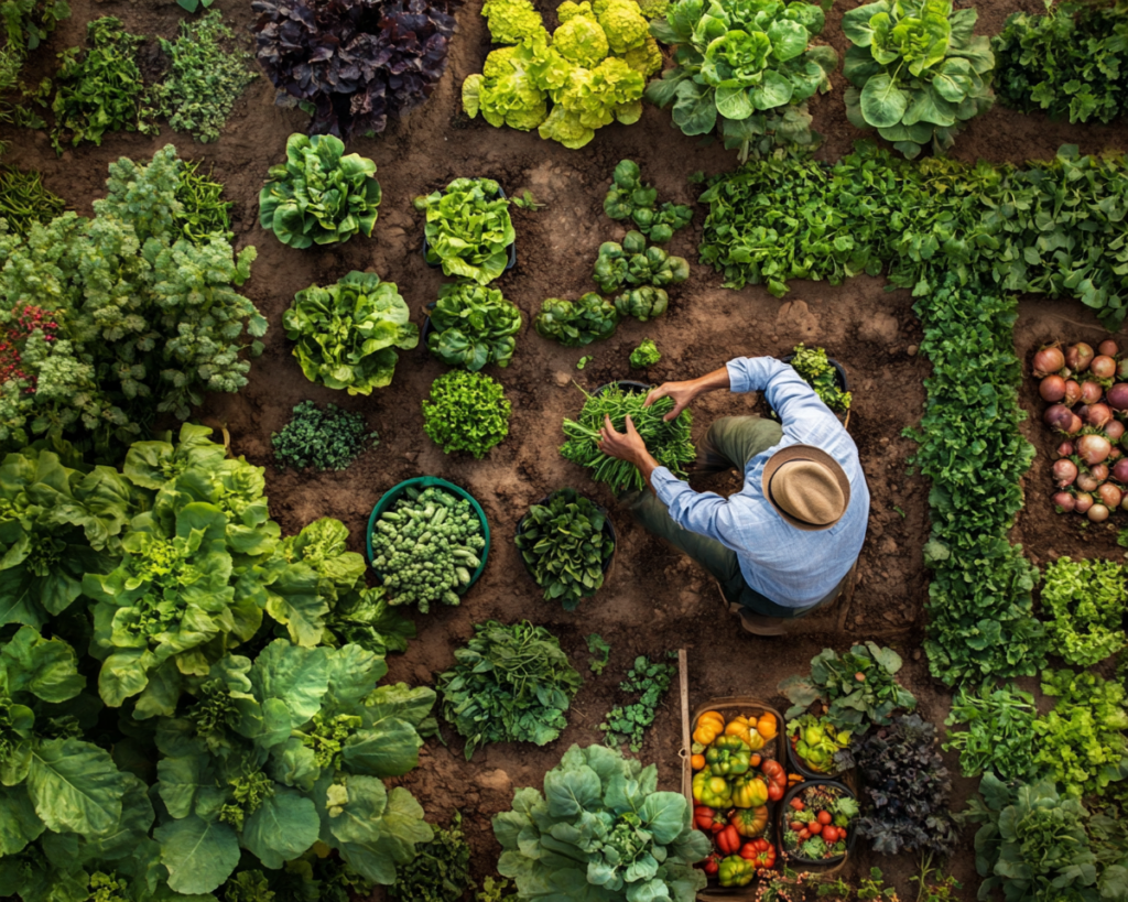 Photo d'un agriculteur qui cultive son potager