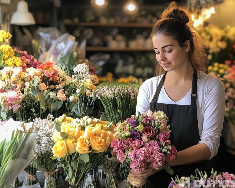 Fleuriste dans sa boutique